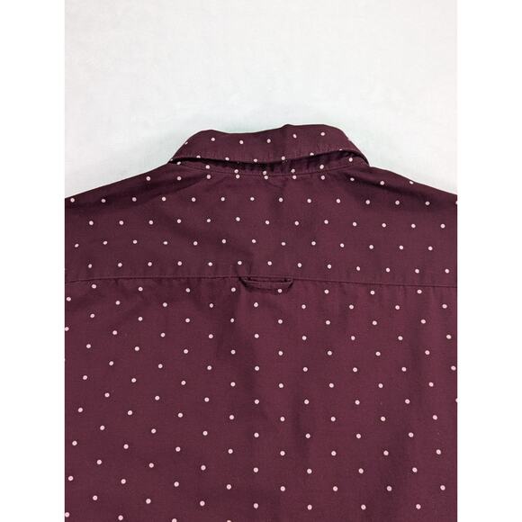 Denim & Flower Large Slim Fit Burgundy w/White Polka Dots Short Sleeve Button Up - Picture 14 of 14